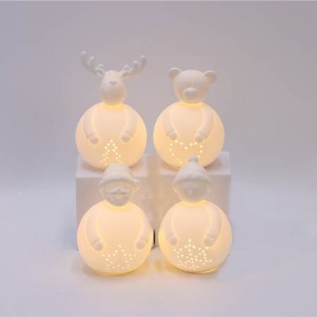 CERAMIC ELK BEAR MISS CLAUS SANTA CLAUS WITH LED LIGHT